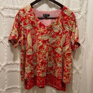 DG2 by Diane Gilman Red and Gold Paisley Blouse